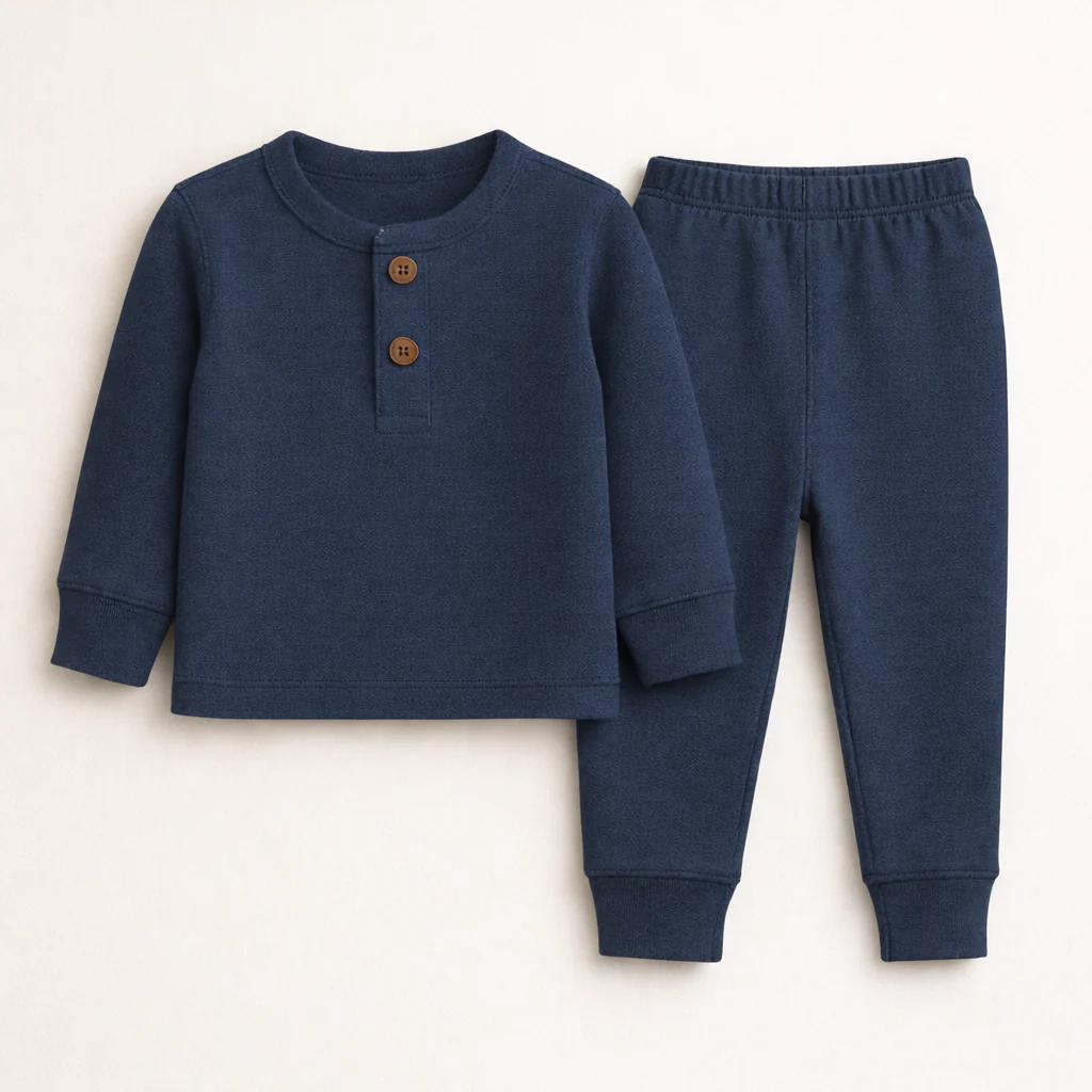 Kids Henley Pajama Set Dark Blue - Oolaa