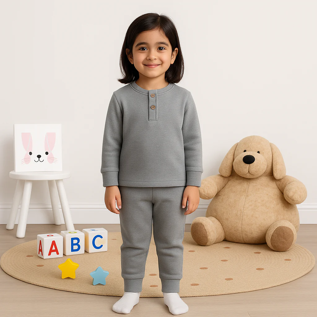 Kids Henley Pajama Set Grey SW - Sunshine - Image 2