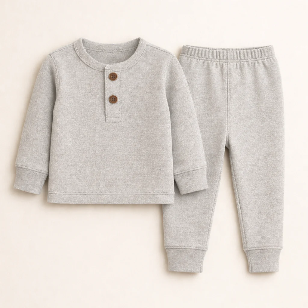 Kids Henley Pajama Set Heather Grey - Oolaa