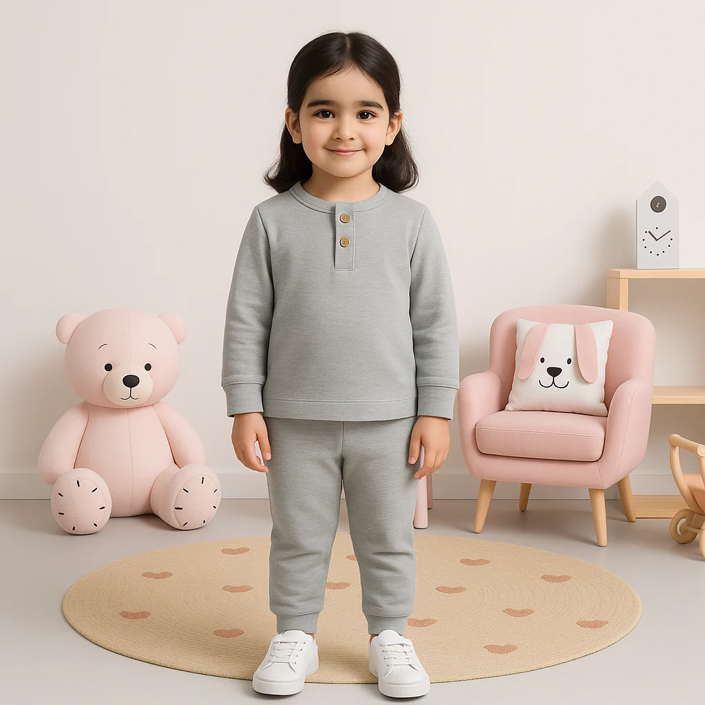 Kids Henley Pajama Set Heather Light Grey SW - Sunshine - Image 2