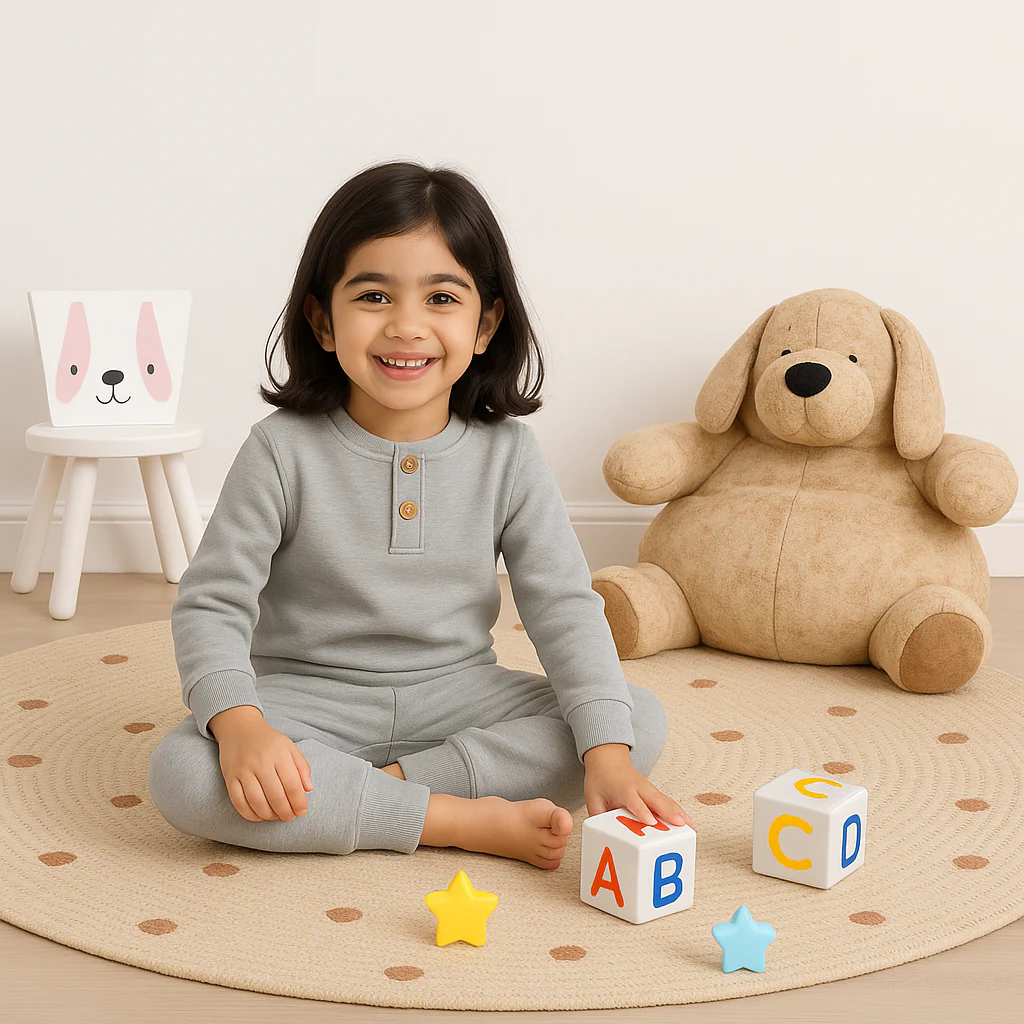 Kids Henley Pajama Set Heather Light Grey SW - Sunshine - Image 3