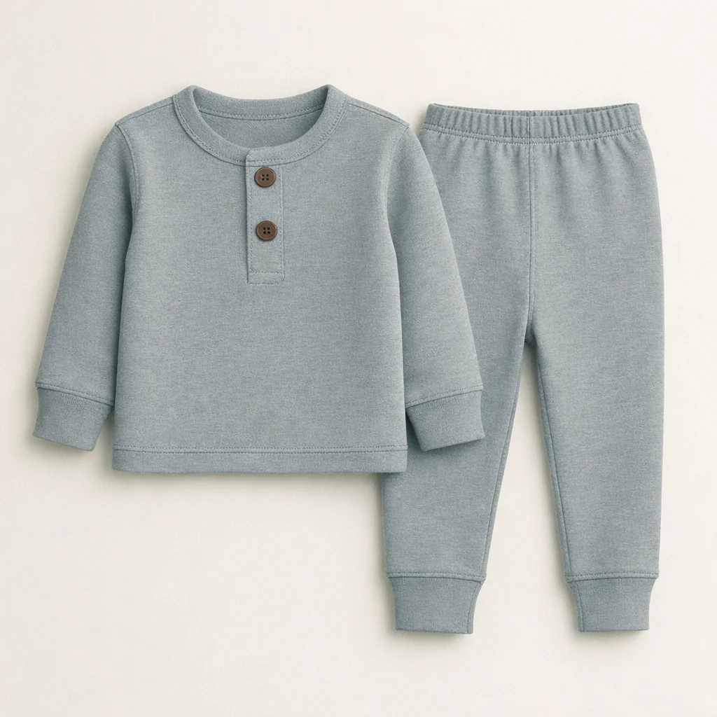 Kids Henley Pajama Set Light Grey - Oolaa
