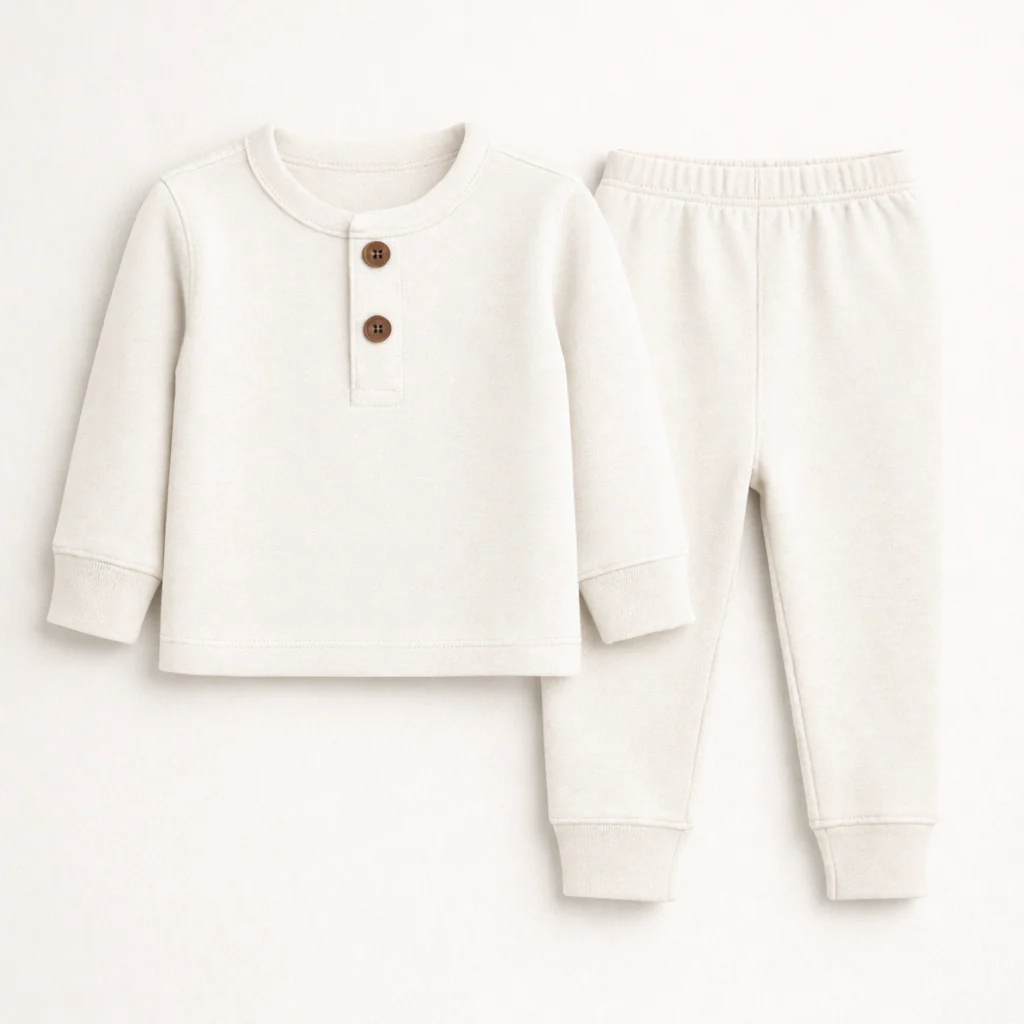 Kids Henley Pajama Set Off White - Oolaa