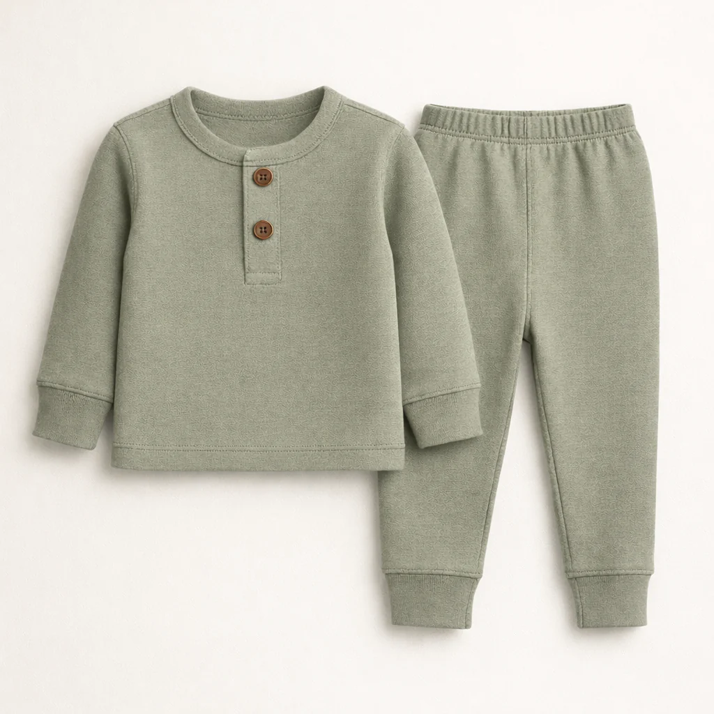 Kids Henley Pajama Set Olive Green - Oolaa