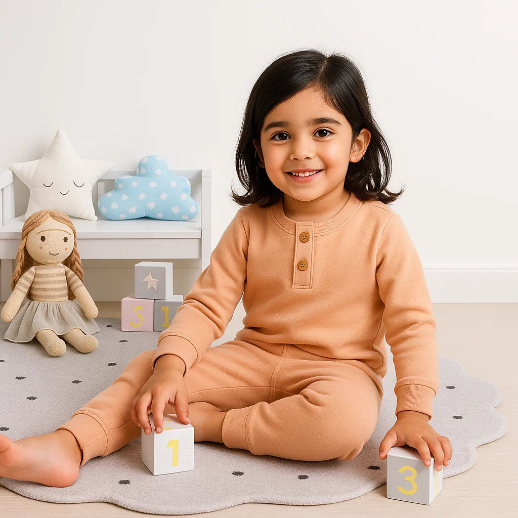 Kids Henley Pajama Set Peach SW - Sunshine - Image 3