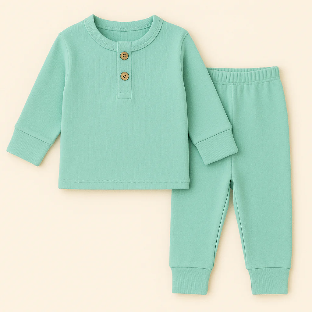 Kids Henley Pajama Set Sea Green Sw - Sunshine