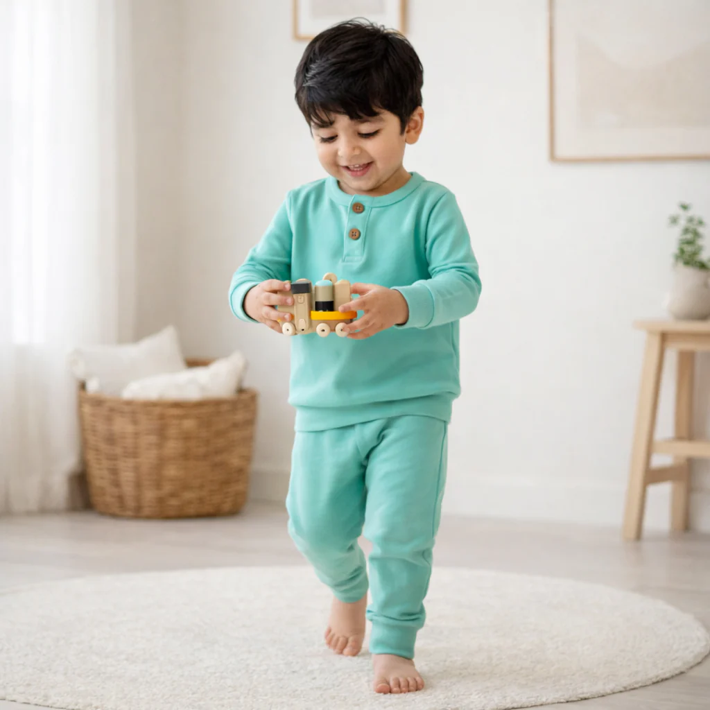 Kids Henley Pajama Set Sea Green Sw - Sunshine - Image 2