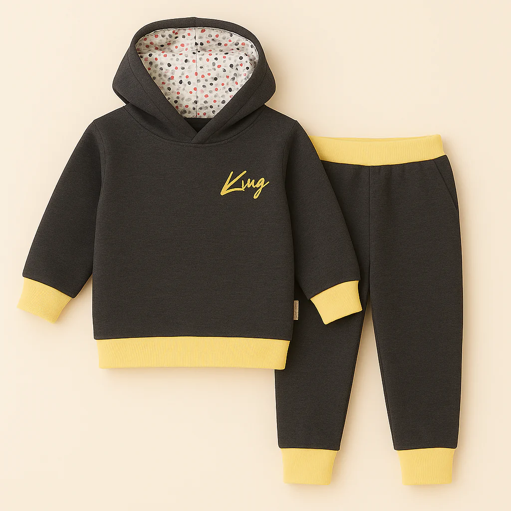 Kids Hooded Fleece Tracksuit King Charcoal - Oolaa