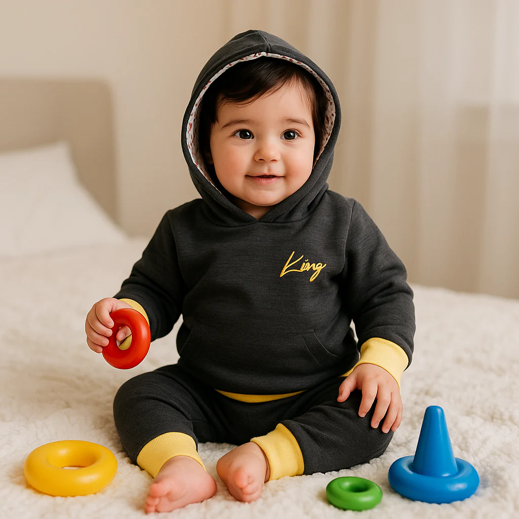 Kids Hooded Fleece Tracksuit King Charcoal - Oolaa - Image 2