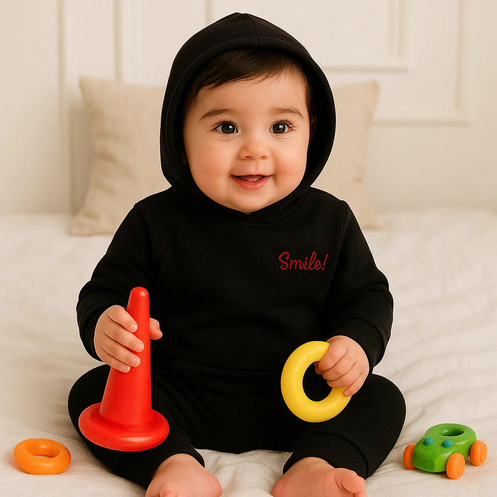 Kids Hooded Fleece Tracksuit Smile Black - Oolaa - Image 2
