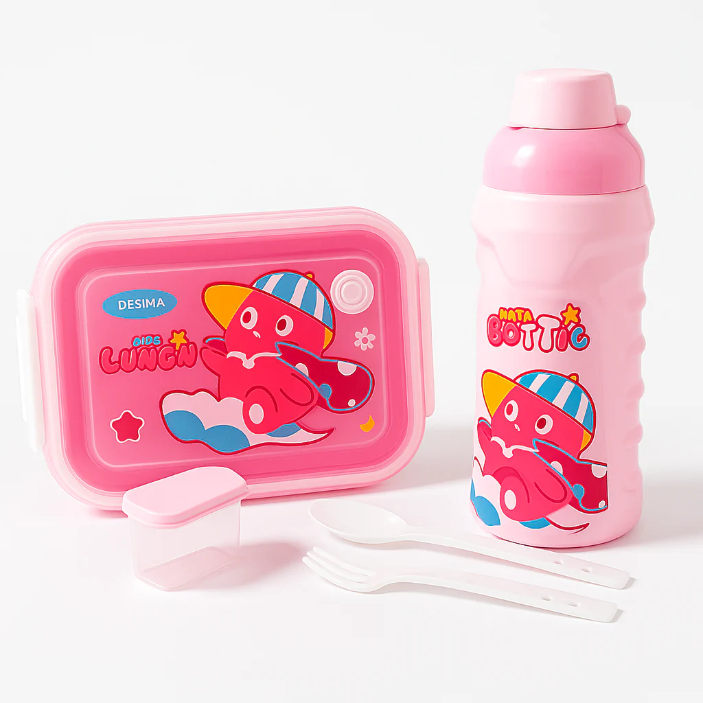 Kids Lunch Box & Water Bottle Set Bear Pink - Sunshine