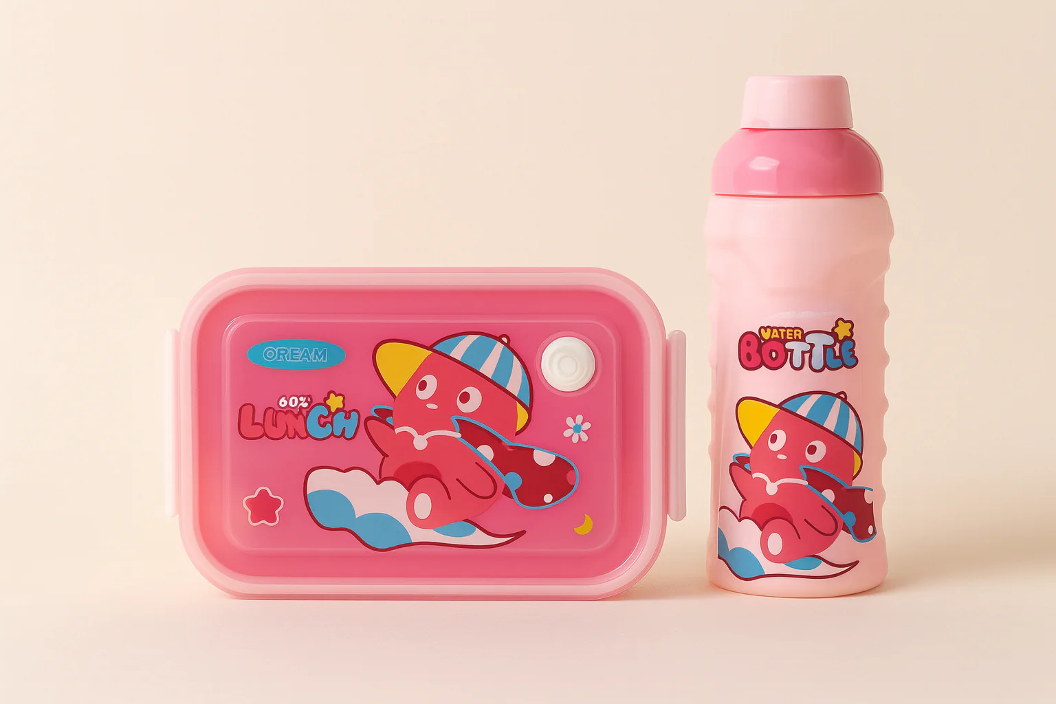 Kids Lunch Box & Water Bottle Set Bear Pink - Sunshine - Image 2
