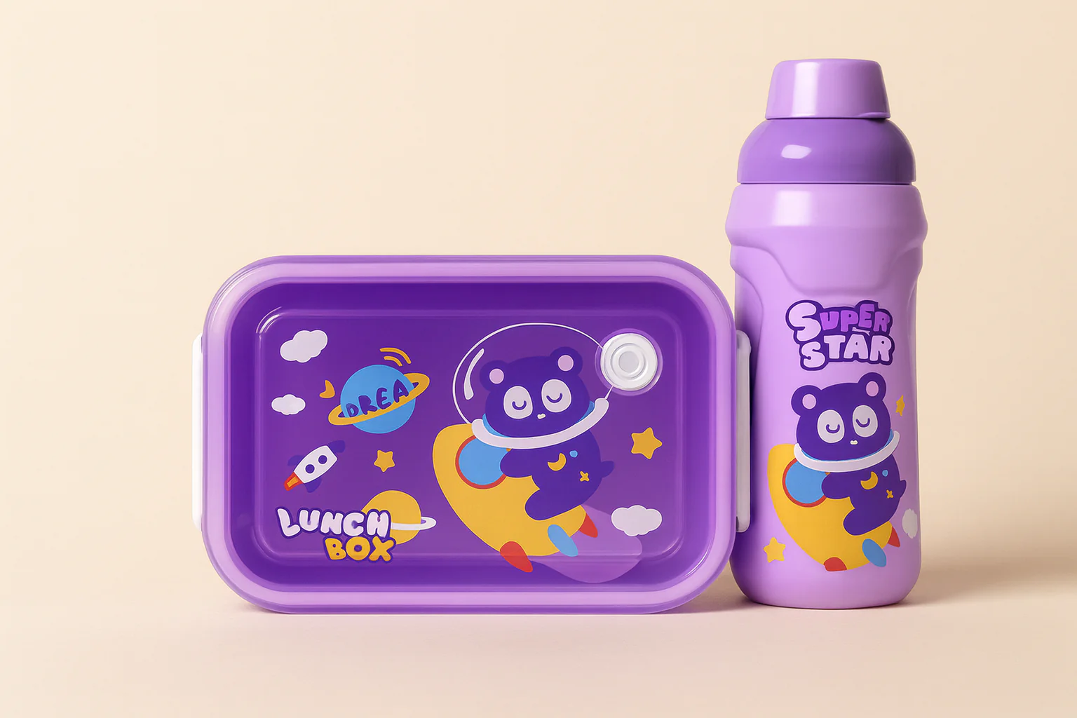 Kids Lunch Box & Water Bottle Set Bear Purple - Sunshine