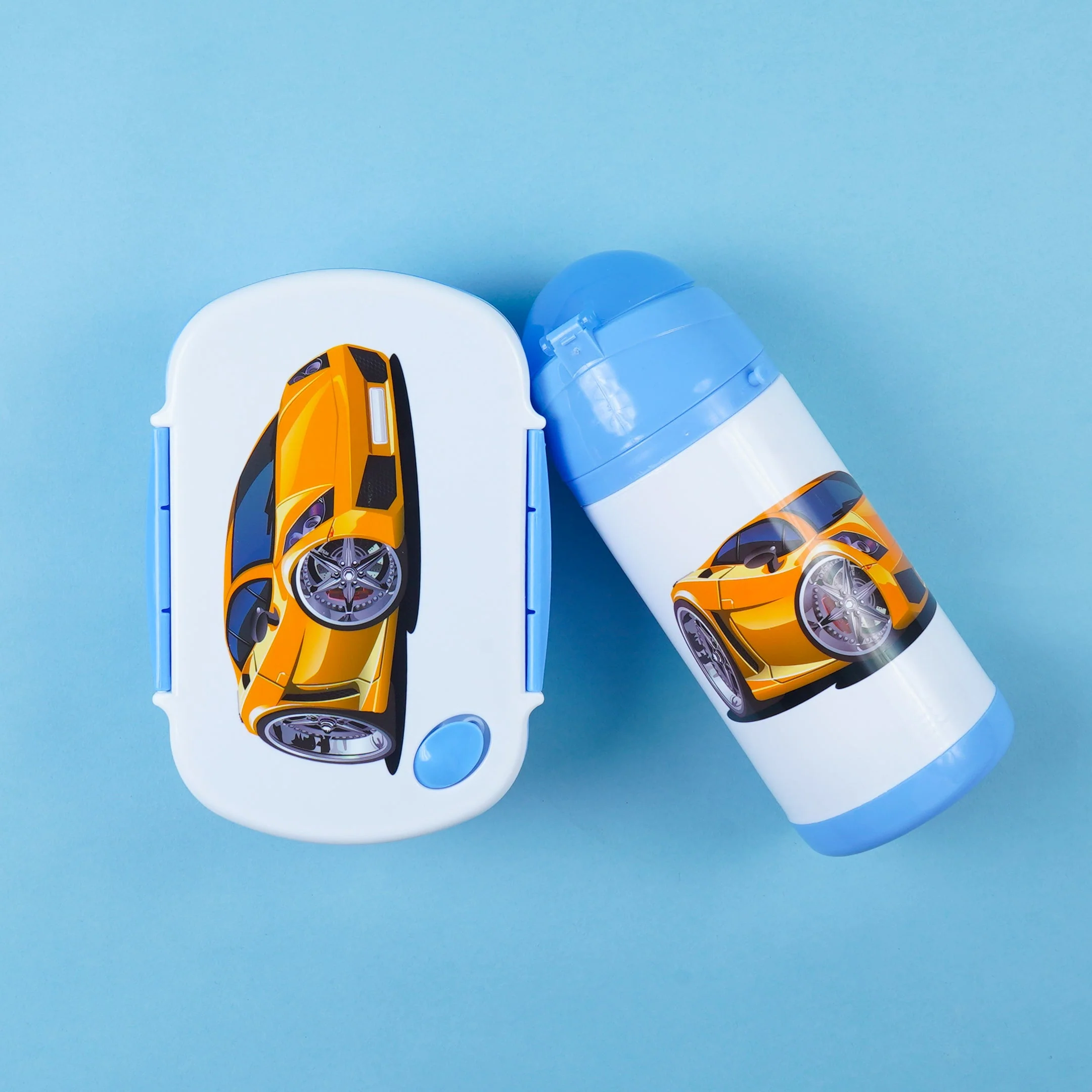 Kids Lunch Box & Water Bottle Set Car Blue - Sunshine