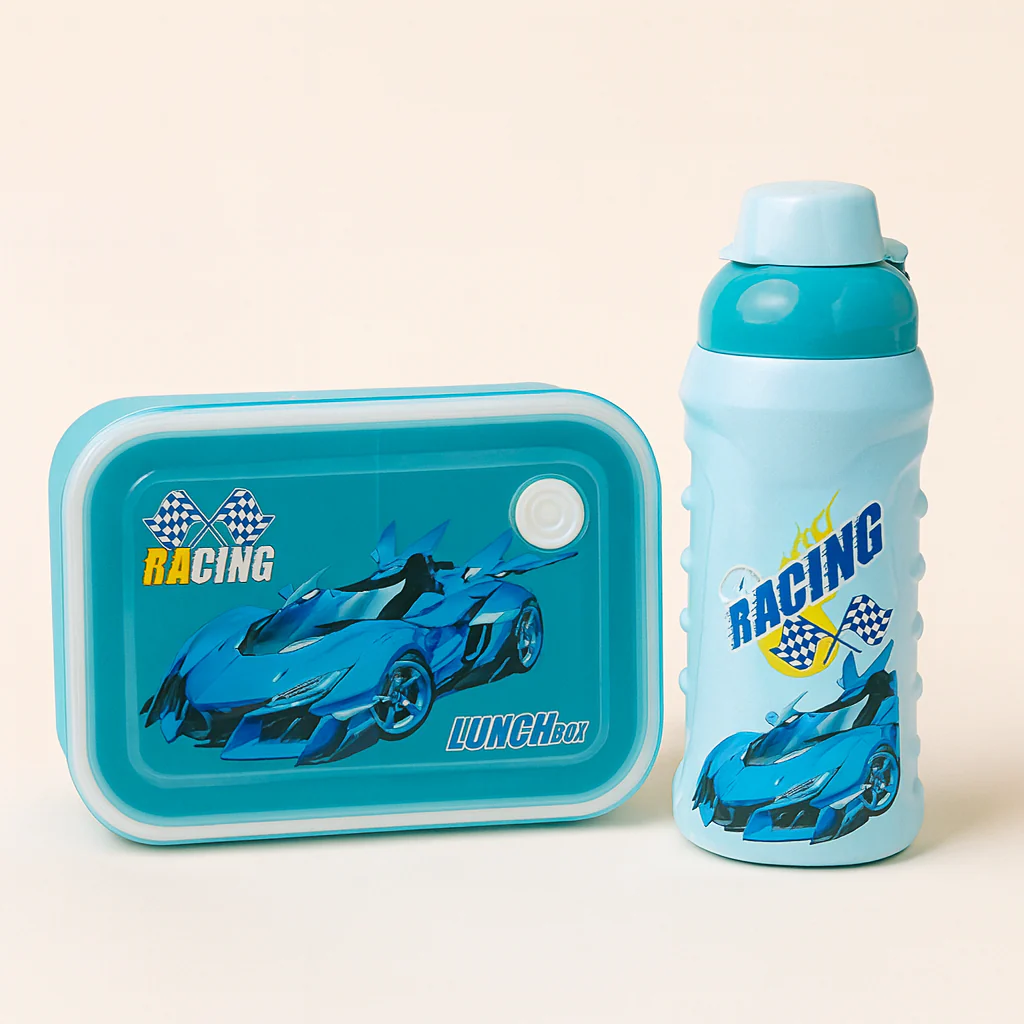 Kids Lunch Box & Water Bottle Set Car Blue - Sunshine