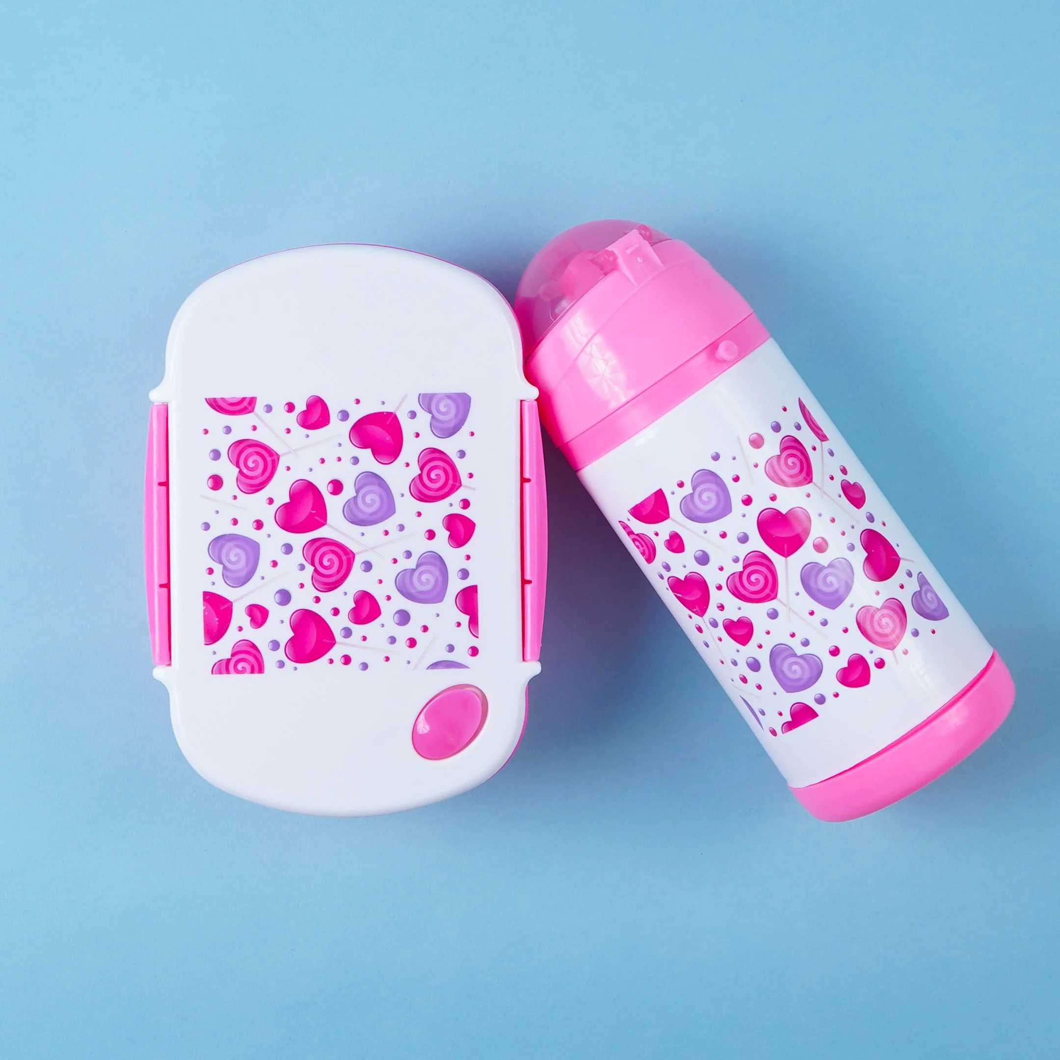 Kids Lunch Box & Water Bottle Set Hearts Pink - Sunshine