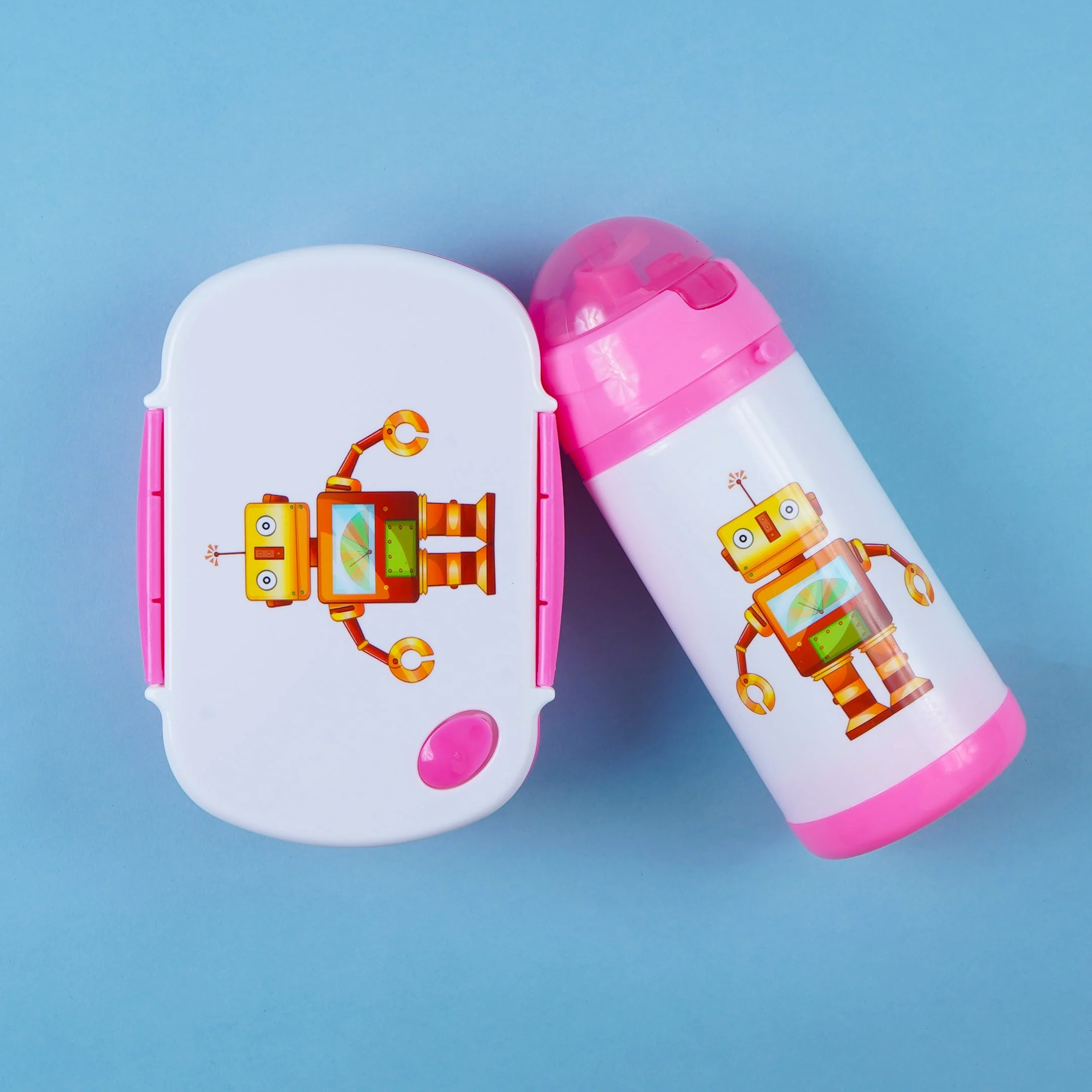 Kids Lunch Box & Water Bottle Set Robot Pink - Sunshine