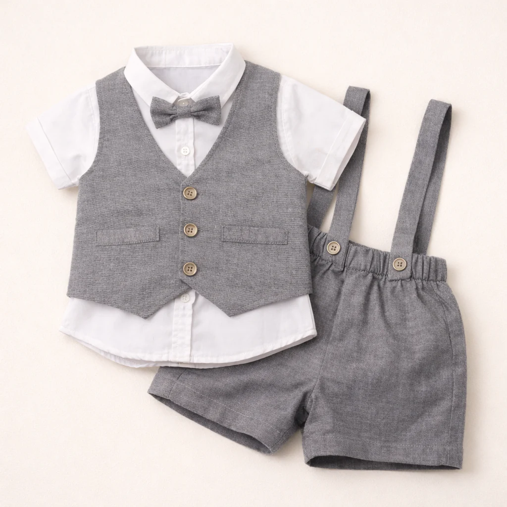Kids Mini Formal 3Pcs Suit Set Grey - Oolaa