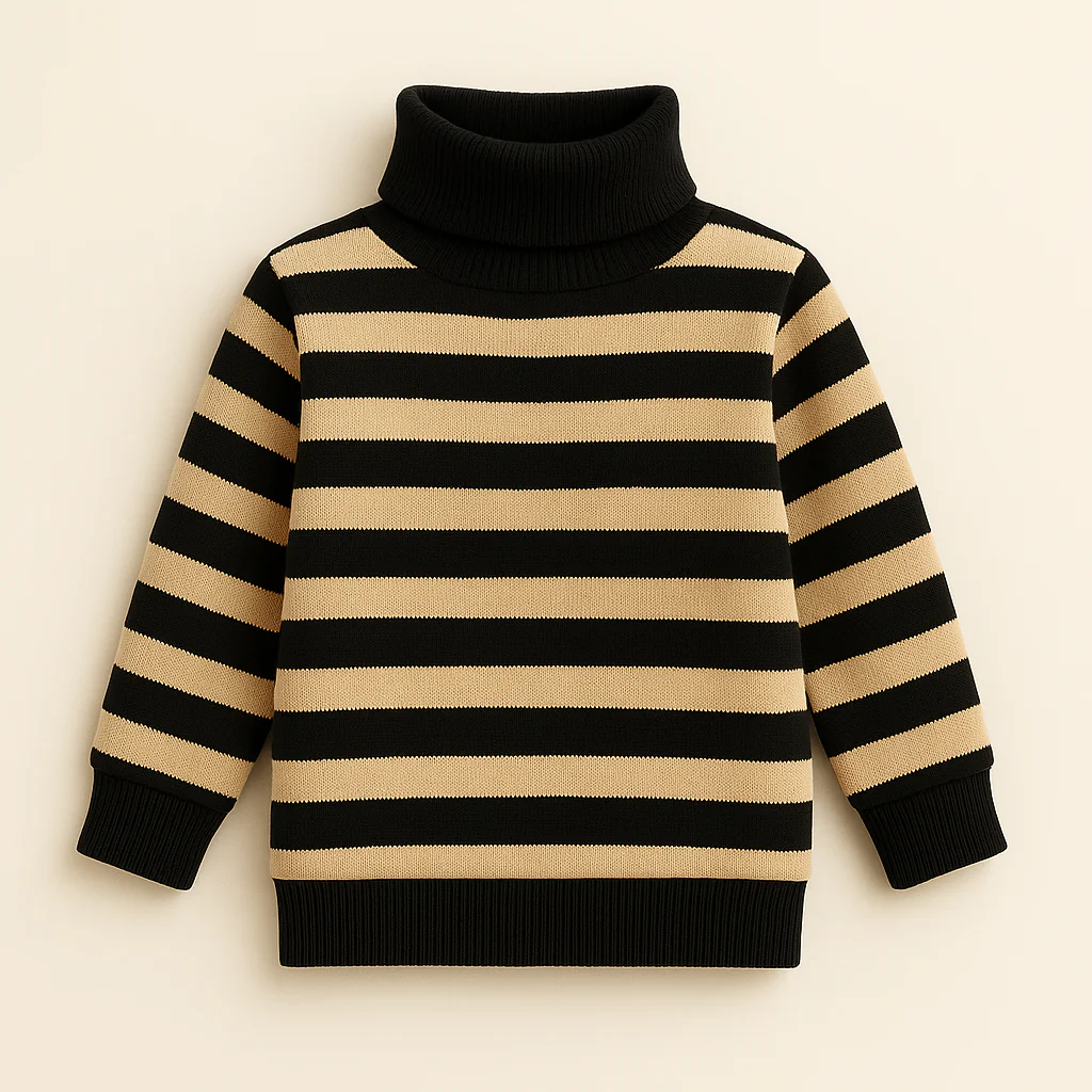 Kids Mock Neck Stripes Beige - Sunshine