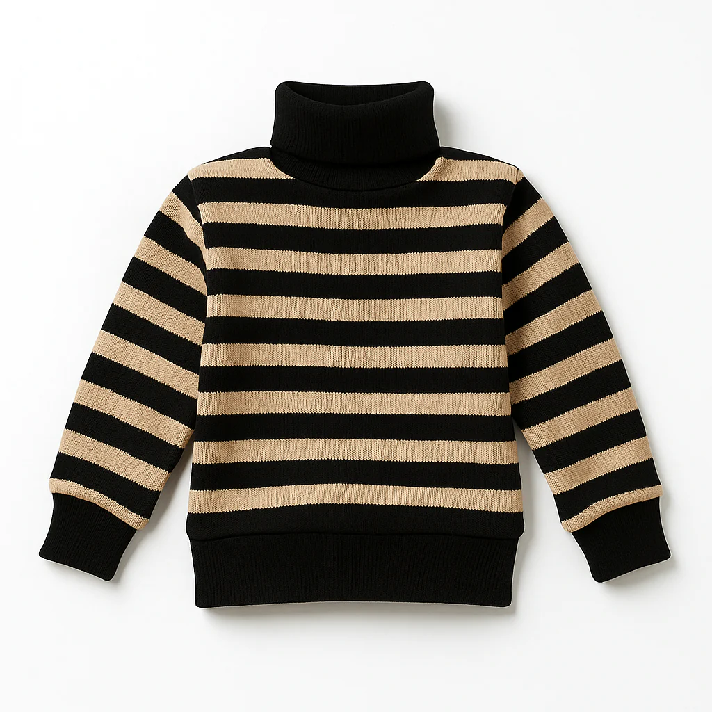 Kids Mock Neck Stripes Beige - Sunshine - Image 2