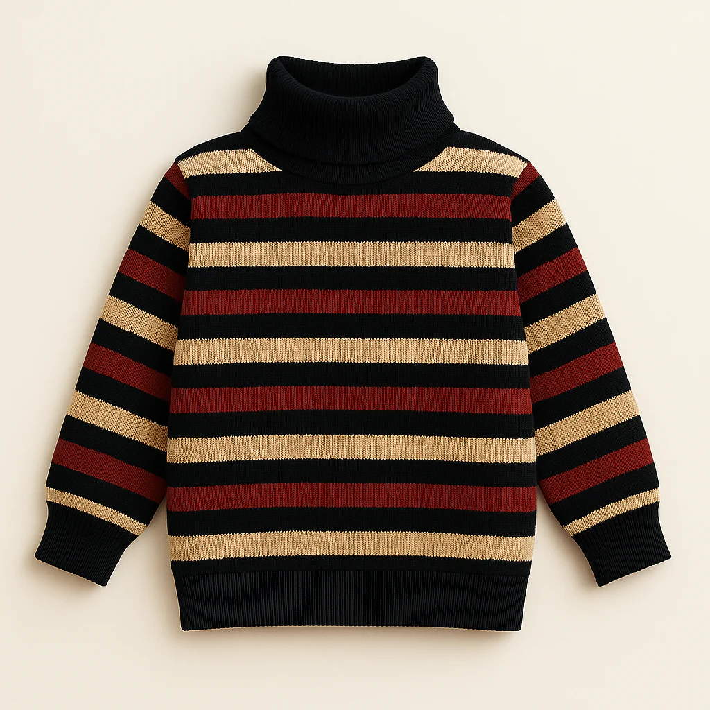 Kids Mock Neck Stripes Maroon - Sunshine