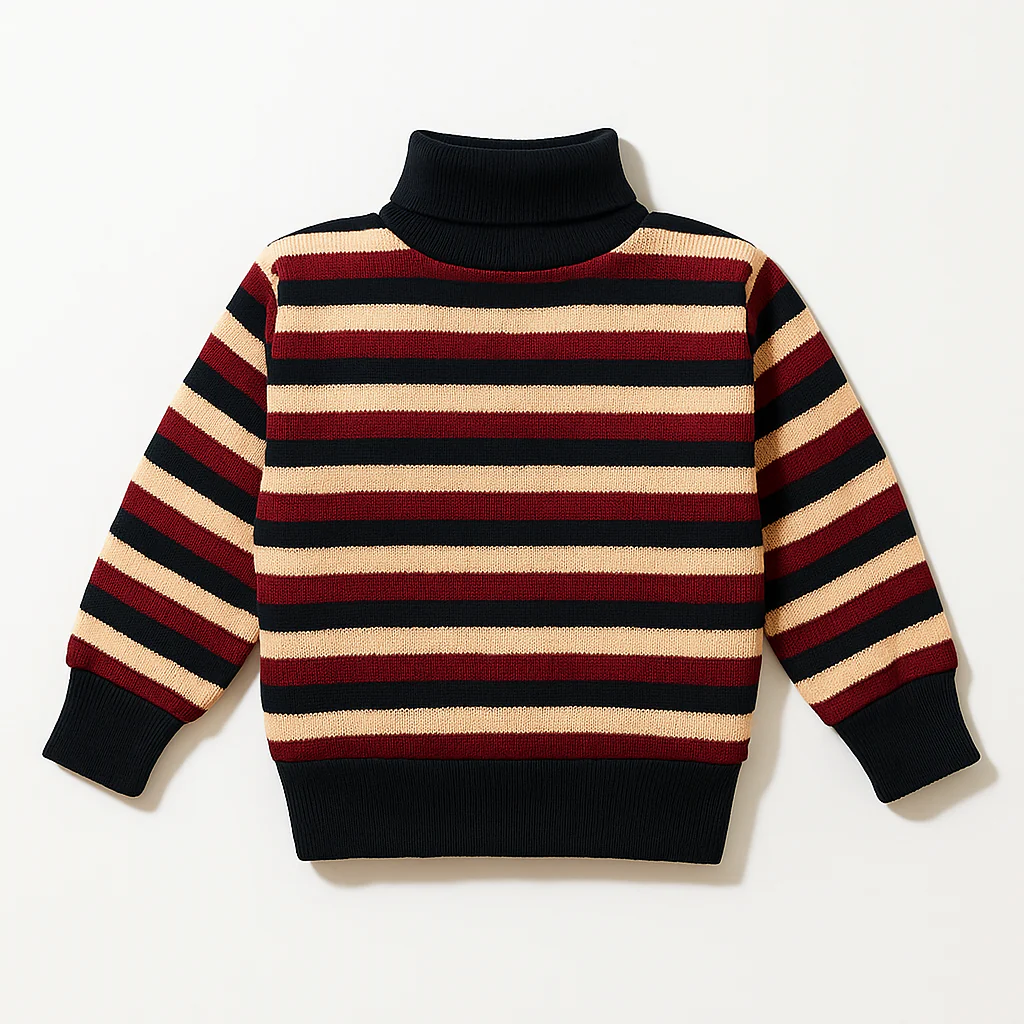 Kids Mock Neck Stripes Maroon - Sunshine - Image 2