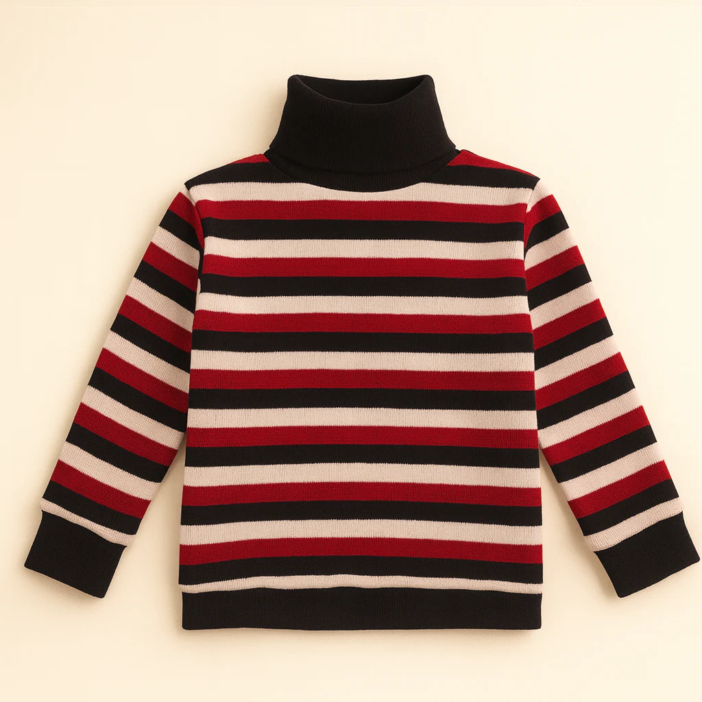 Kids Mock Neck Stripes Red & Black - Sunshine