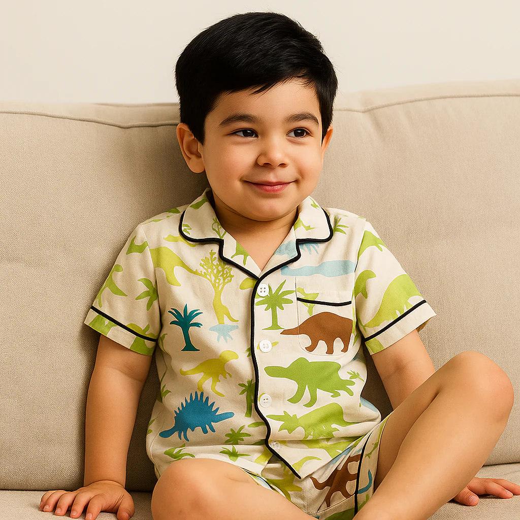 Kids Night Suit Dinosaurs & Trees Green - Mini Charm - Image 3