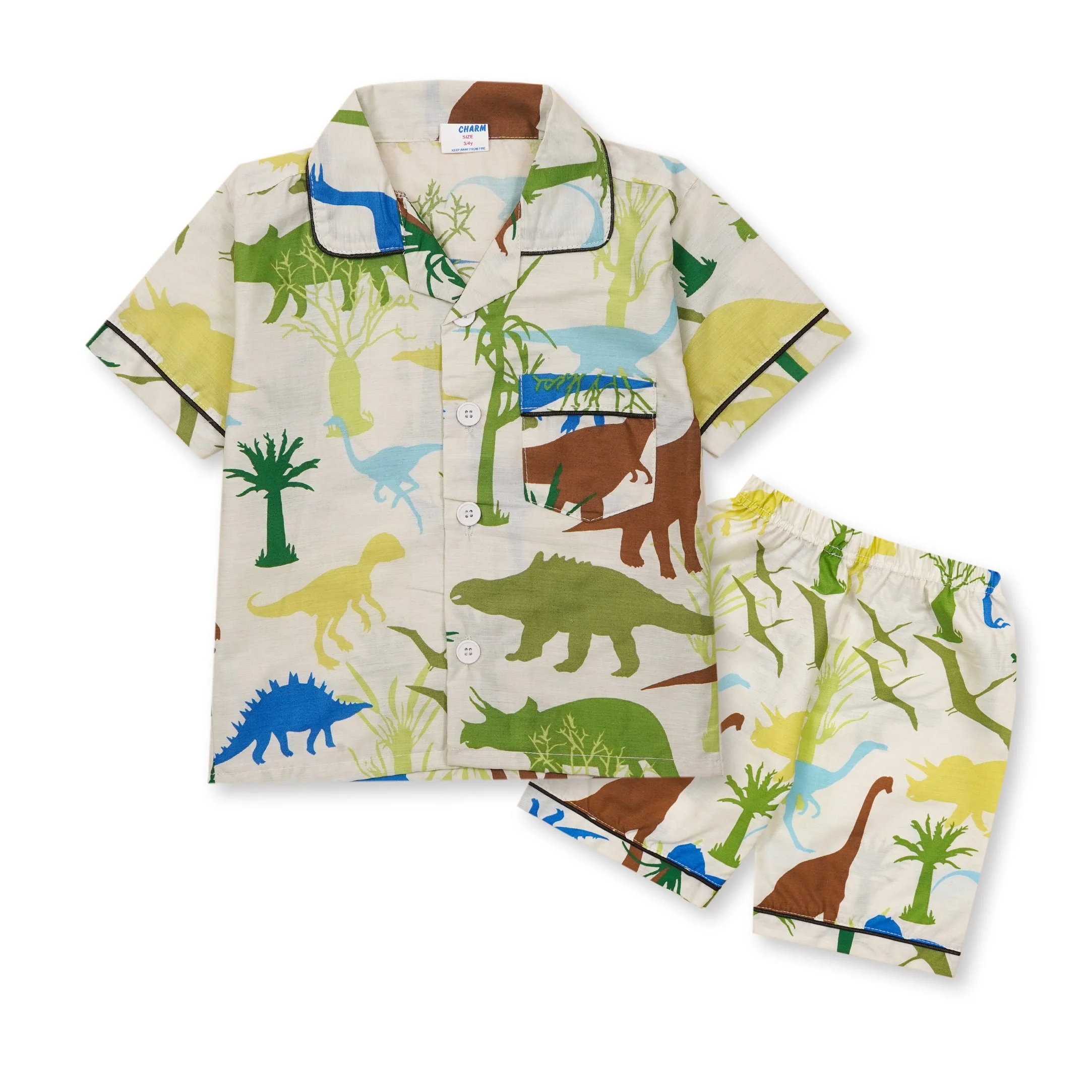 Kids Night Suit Dinosaurs & Trees Green - Mini Charm - Image 4