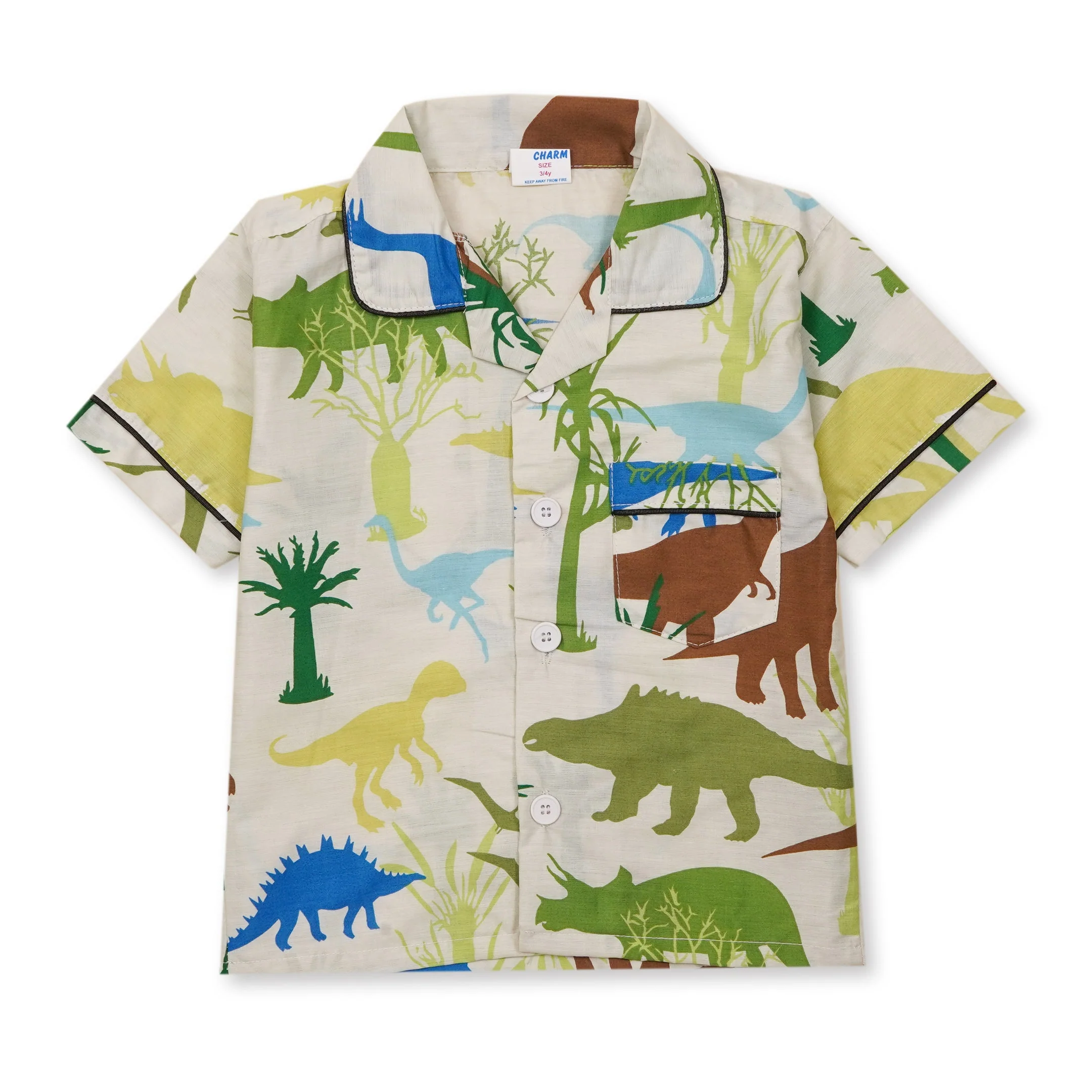 Kids Night Suit Dinosaurs & Trees Green - Mini Charm - Image 5