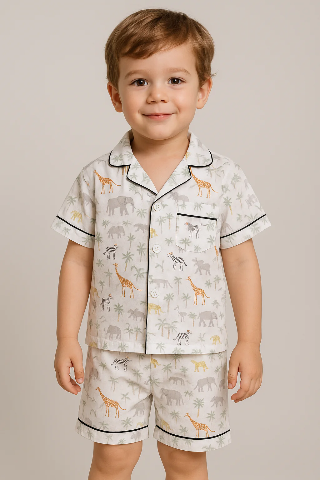 Kids Night Suit With Shorts Animals White - Mini Charm - Image 2