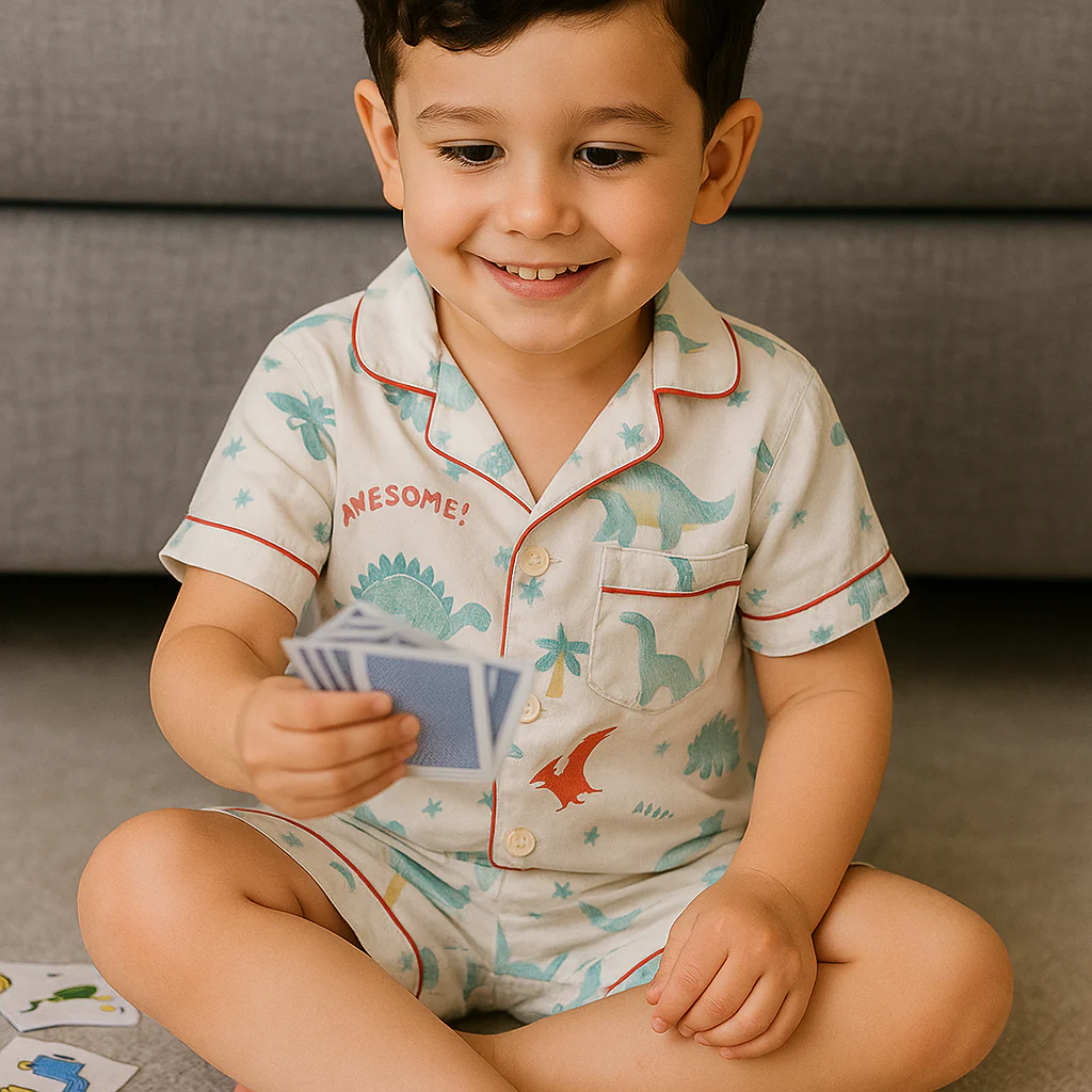 Kids Night Suit With Shorts Dinosaurs Sea Green - Mini Charm - Image 3