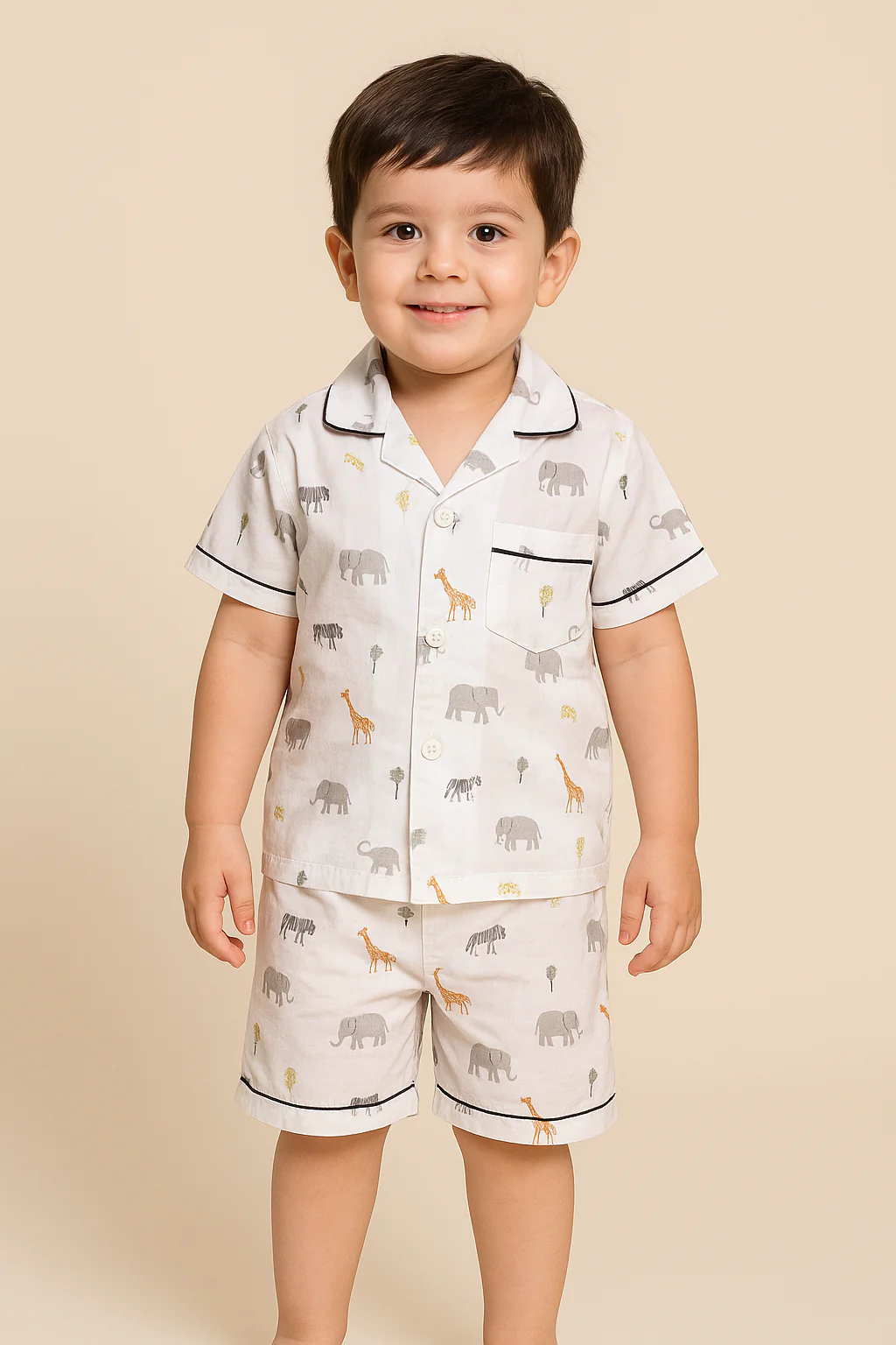 Kids Night Suit With Shorts Elephant White - Mini Charm - Image 2
