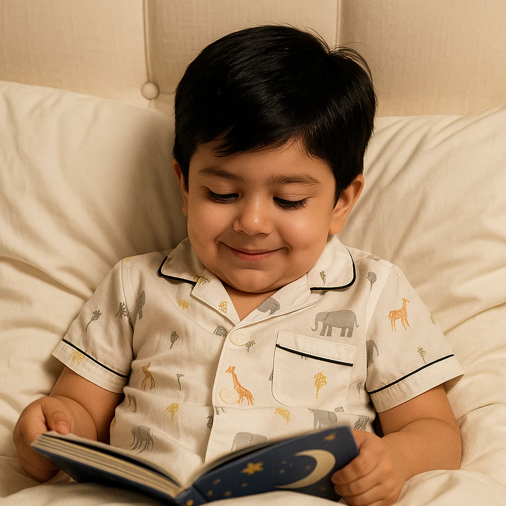 Kids Night Suit With Shorts Elephant White - Mini Charm - Image 3