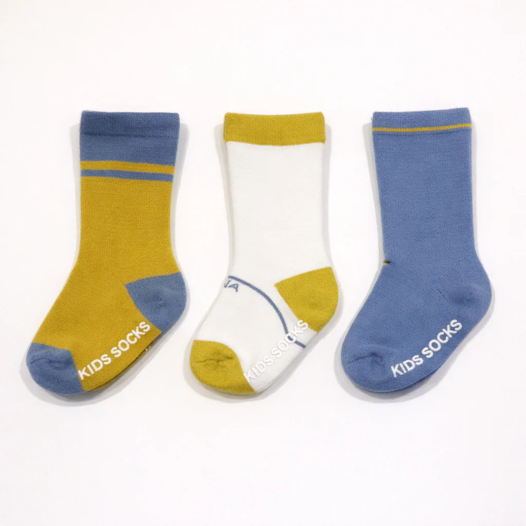 Kids Pack Of 3 Socks Set Blue & Mustard - Sunshine