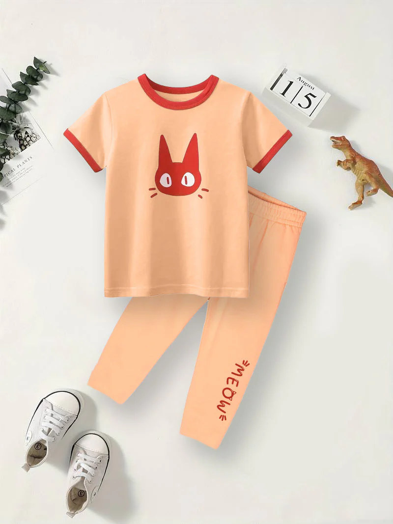 Kids Pajama Set Printed Cat Peach - Mini Charm - Image 5