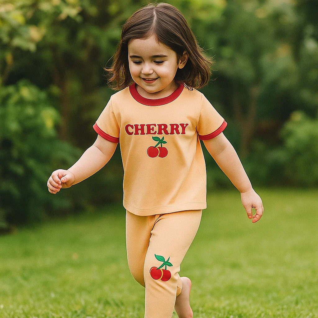Kids Pajama Set Printed Cherry Peach - Mini Charm - Image 3