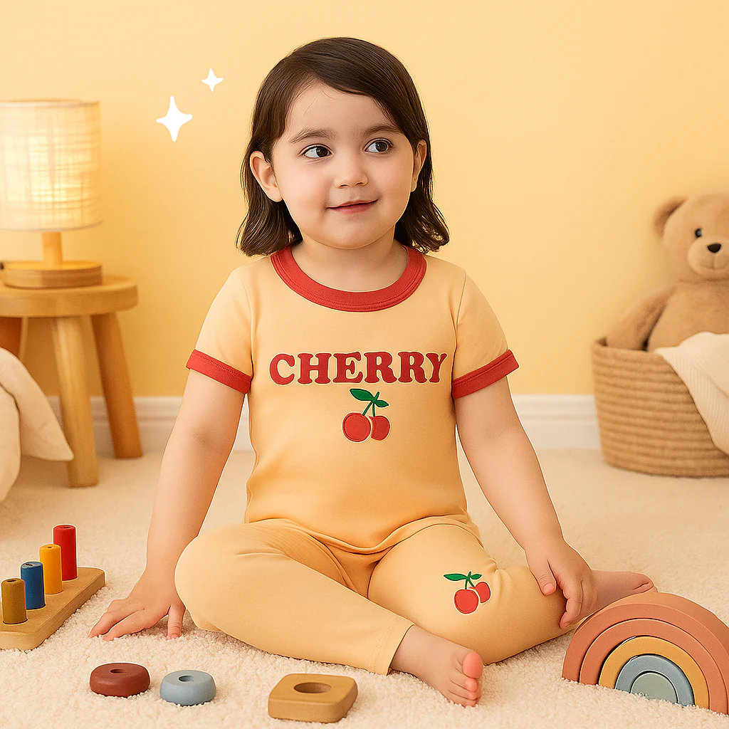Kids Pajama Set Printed Cherry Peach - Mini Charm - Image 4
