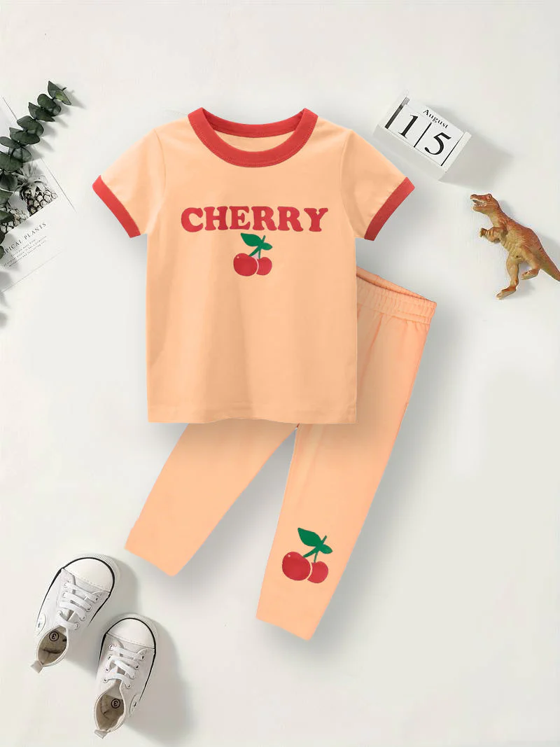 Kids Pajama Set Printed Cherry Peach - Mini Charm - Image 6