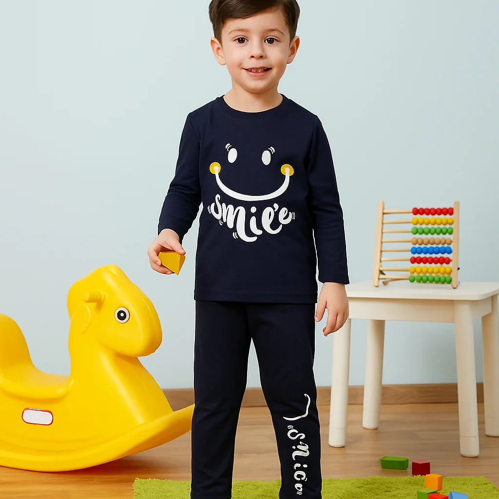 Kids Pajama Set Smile Navy Blue - Sunshine - Image 2