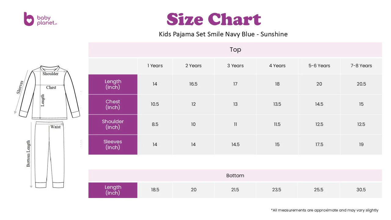 Kids Pajama Set Smile Navy Blue - Sunshine - Image 3