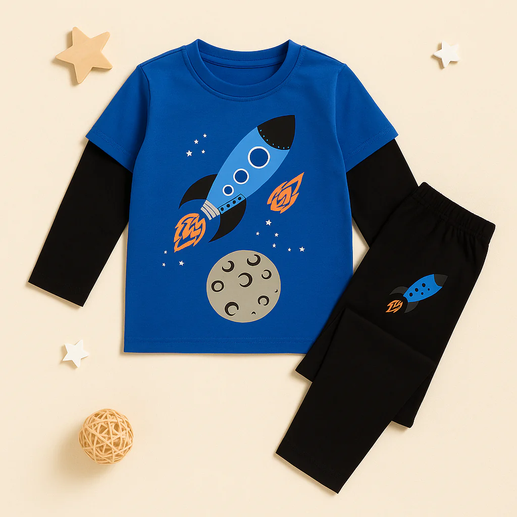 Kids Pajama Set Space Blue - Sunshine - Image 4