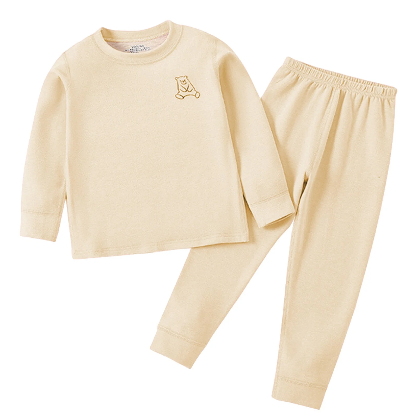 Kids Polyester Pajama Set Bear Beige - Sunshine - Image 3