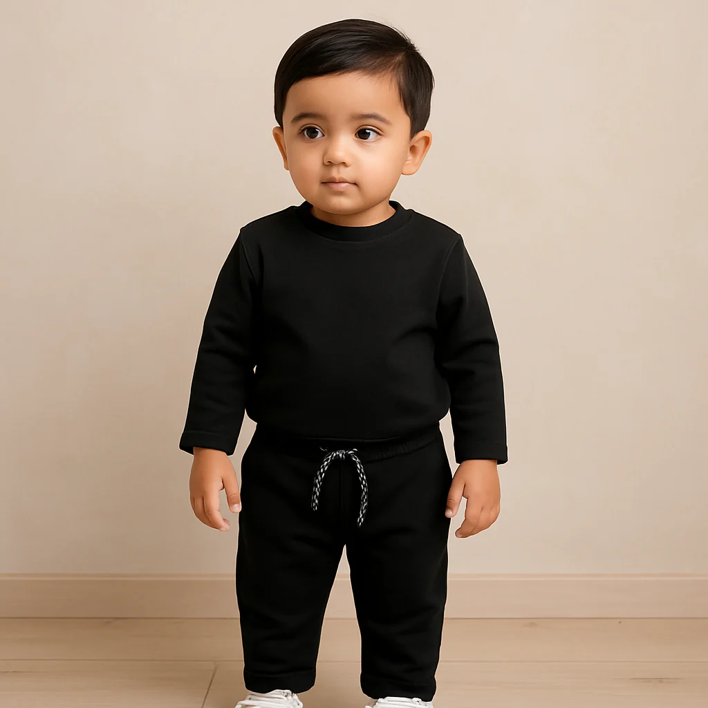Kids Polyester Tracksuit Plain Black - Mini Charm - Image 2
