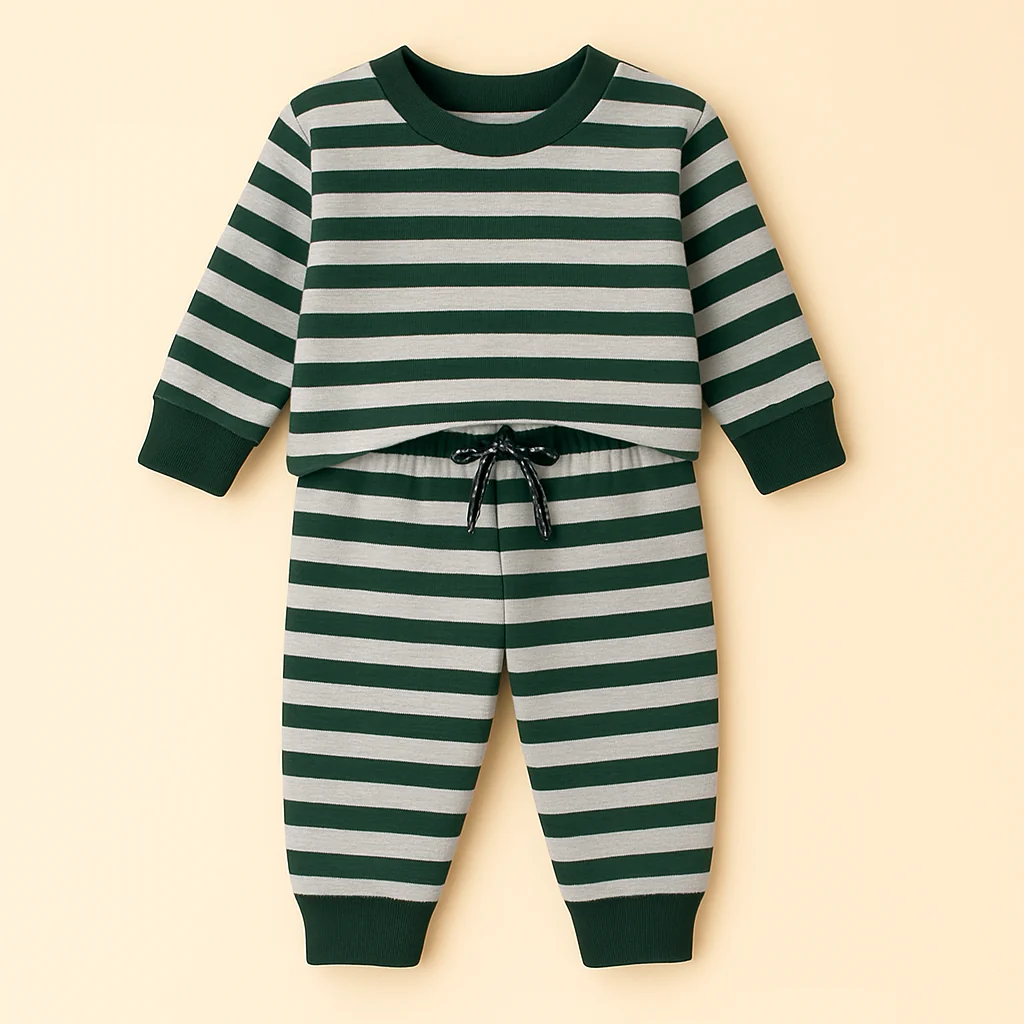 Kids Polyester Tracksuit Stripes Green & Grey - Mini Charm