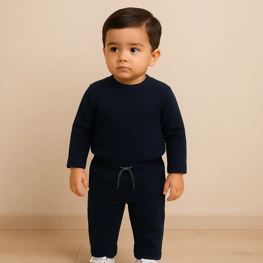 Kids Polyester Tracksuit Waffle Knit Navy Blue - Mini Charm - Image 2