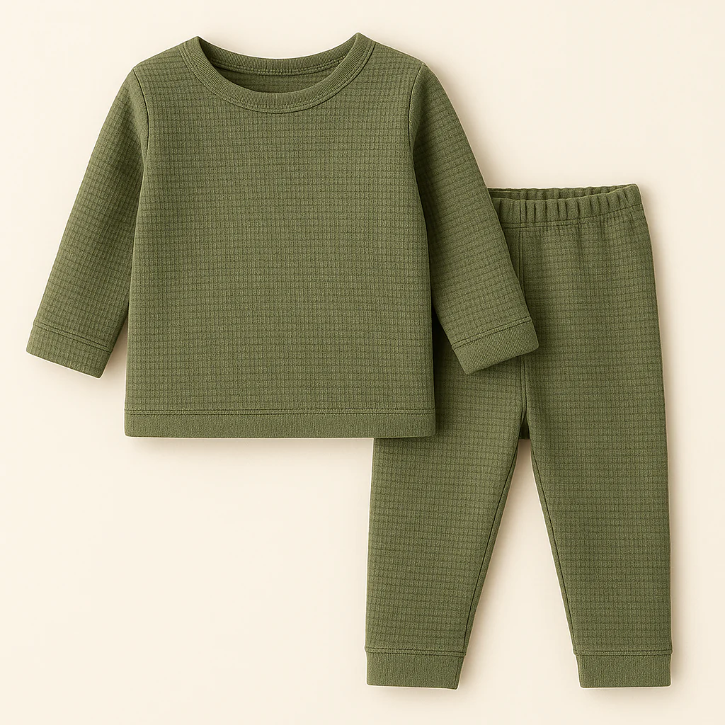Kids Polyester Tracksuit Waffle Knit Olive Green - Mini Charm