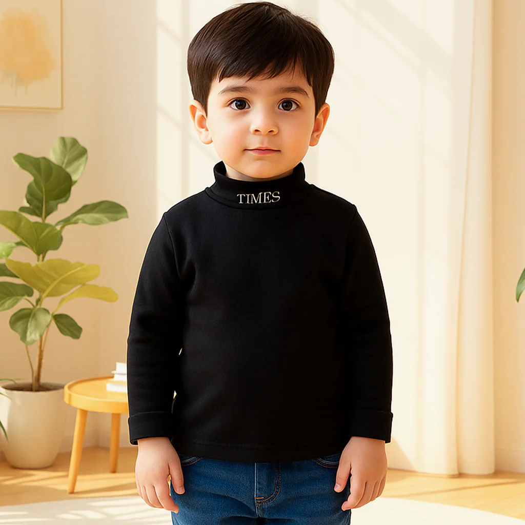 Kids Premium Mock Neck Black - Sunshine - Image 3
