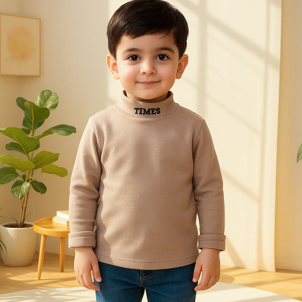 Kids Premium Mock Neck Brown - Sunshine - Image 3