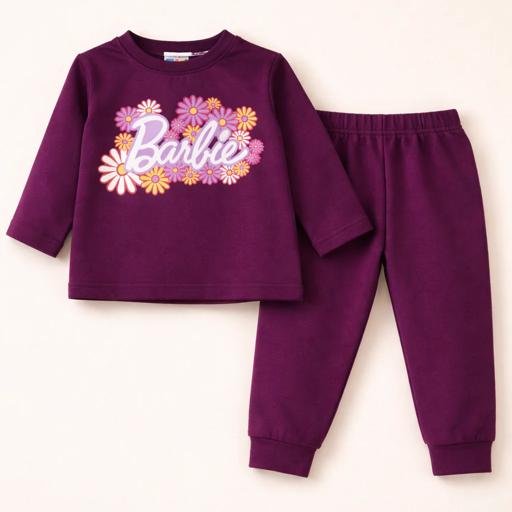 Kids Printed Cotton Pajama Set Barbie Purple - Mini Champ